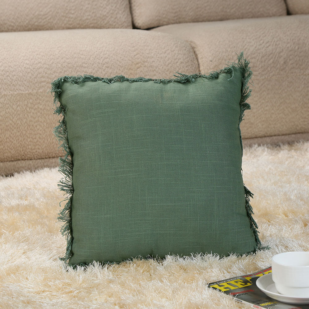 Solid Cotton 16" x 16" Filled Cushion (Green)