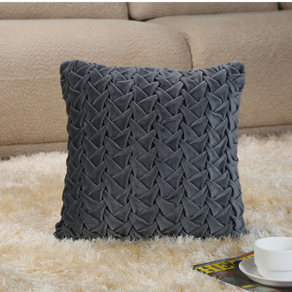 Nilkamal Criss Cross Knot Pattern Cotton Velvet 16" x 16" Filled Cushion (Grey)