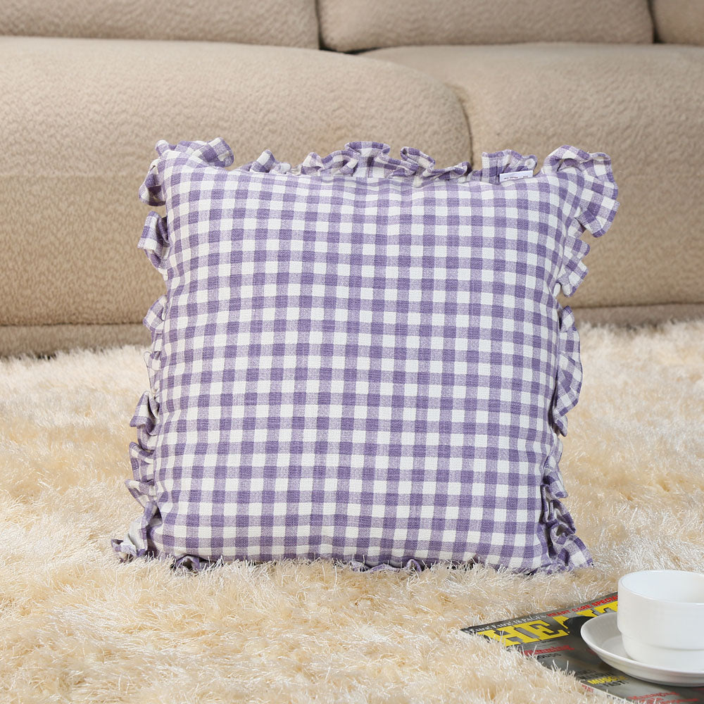 Checkered Cotton 16" x 16" Filled Cushion (Purple)