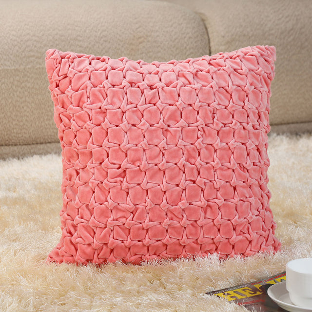 Nilkamal Square Knot Pattern Cotton Velvet 16 X 16 Filled Cushion Pink