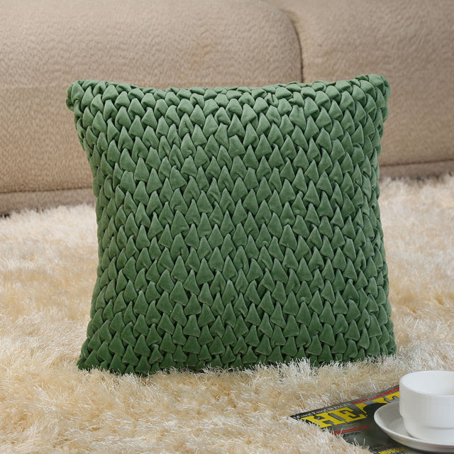 Nilkamal V Knot Pattern Cotton Velvet 16 X 16 Filled Cushion Green