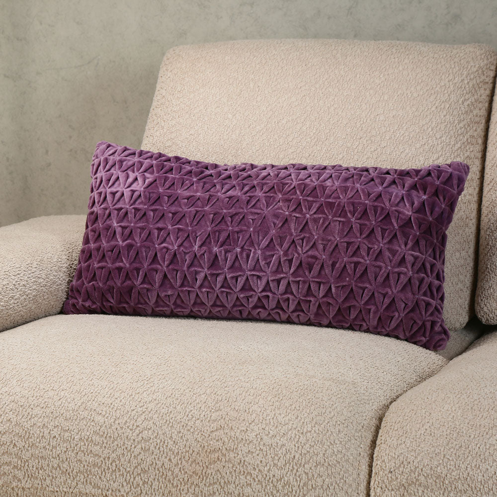 Star Knot Pattern Cotton Velvet 24" x 12" Filled Cushion (Purple)