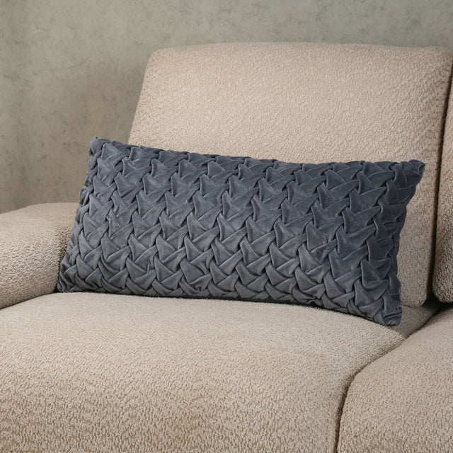 Nilkamal Criss Cross Knot Pattern Cotton Velvet 24" x 12" Filled Cushion (Grey)