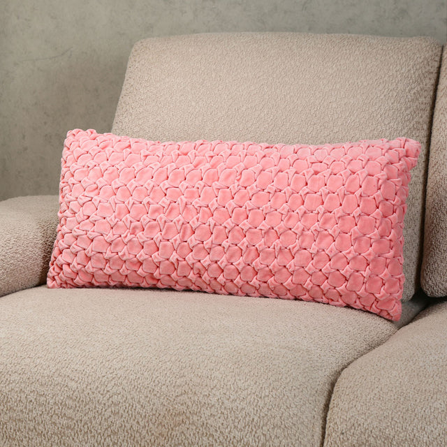 Nilkamal Square Knot Pattern Cotton Velvet 24 X 12 Filled Cushion Pink