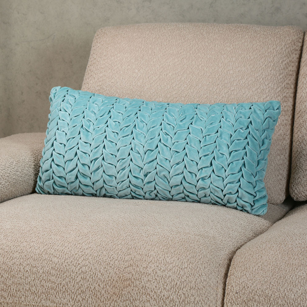 Nilkamal Chevron Knot Pattern Cotton Velvet 24" x 12" Filled Cushion (Blue)