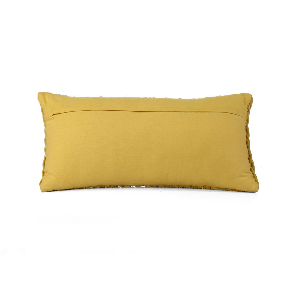 Zig Zag Knot Pattern Cotton Velvet 24" x 12" Filled Cushion (Yellow)