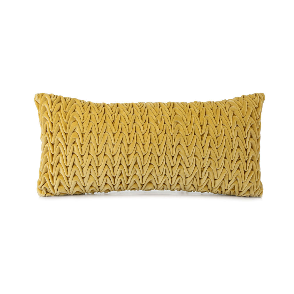 Zig Zag Knot Pattern Cotton Velvet 24" x 12" Filled Cushion (Yellow)