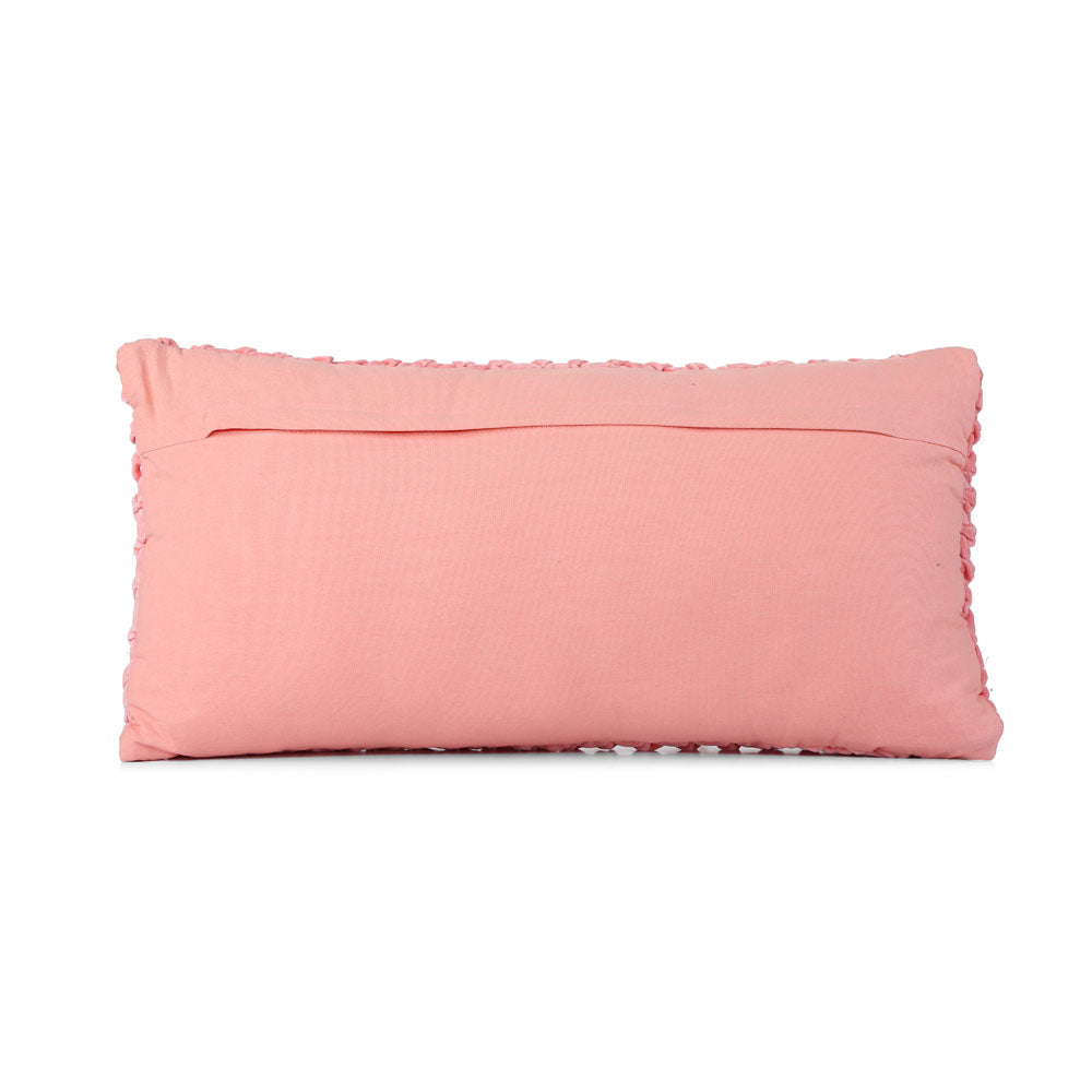 Square Knot Pattern Cotton Velvet 24" x 12" Filled Cushion (Pink)