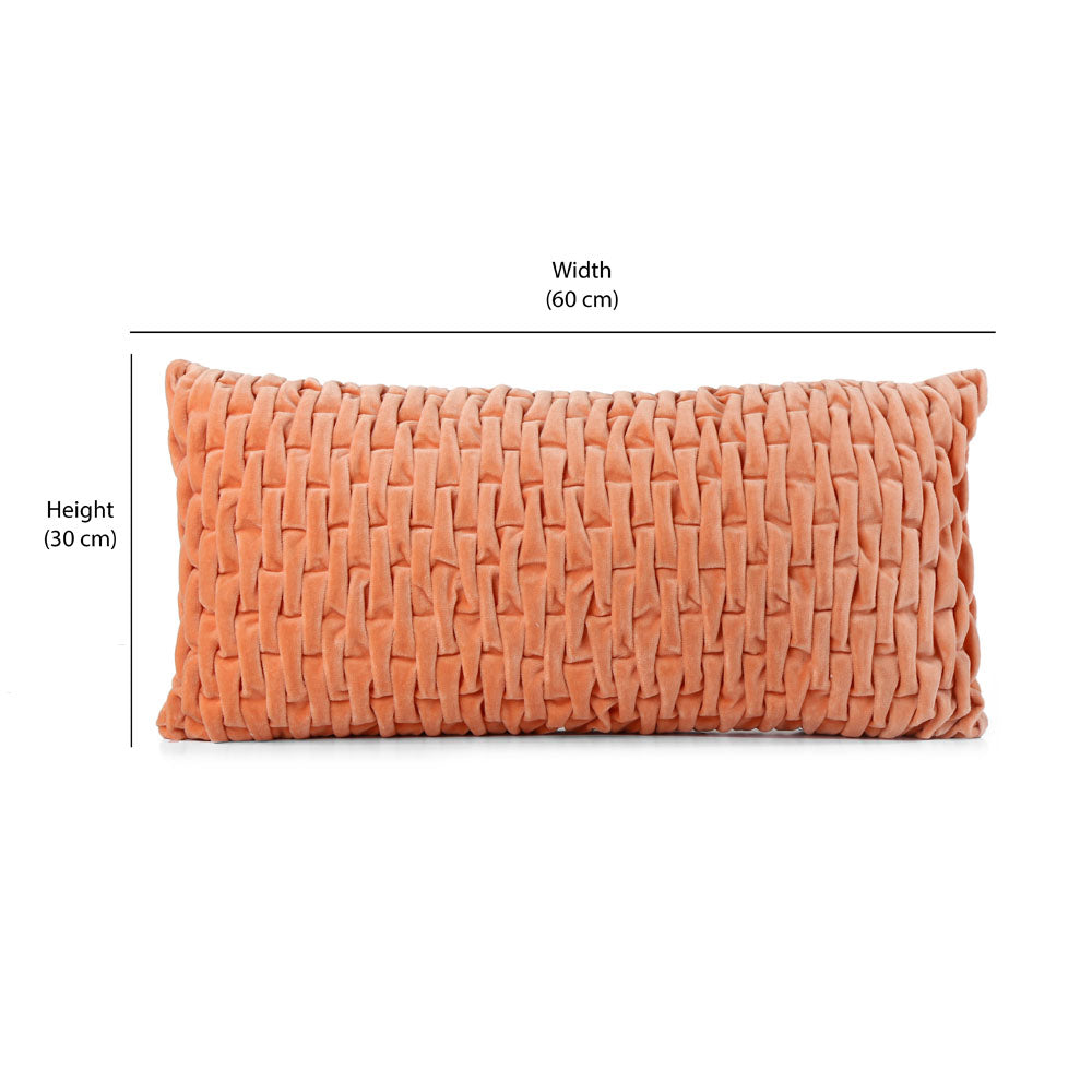 Rectangular Knot Pattern Cotton Velvet 24" x 12" Filled Cushion (Orange)