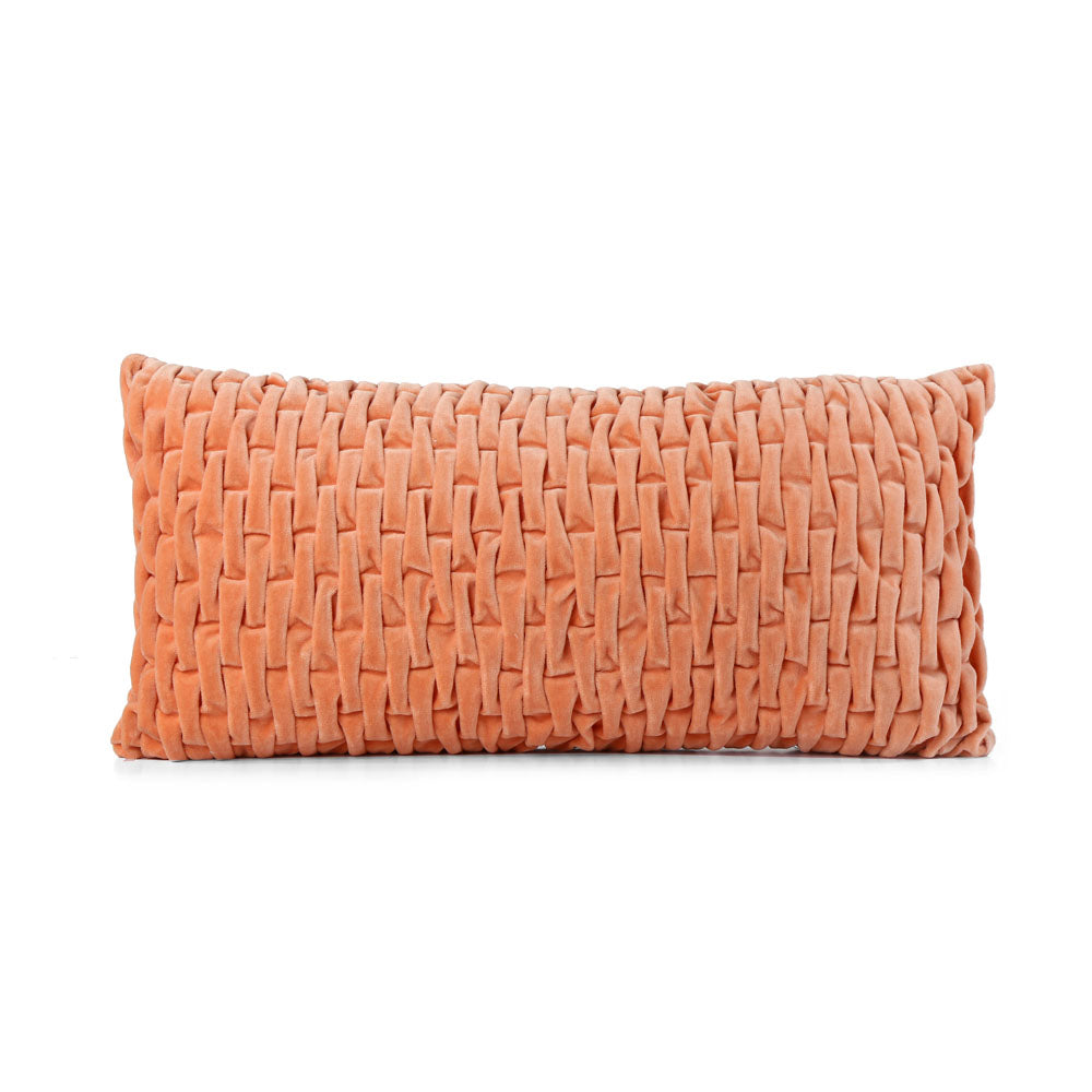 Rectangular Knot Pattern Cotton Velvet 24" x 12" Filled Cushion (Orange)