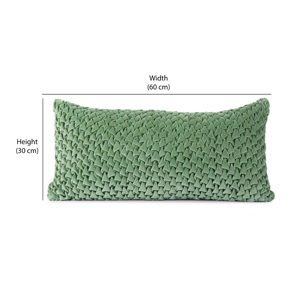 V Knot Pattern Cotton Velvet 24" x 12" Filled Cushion (Green)