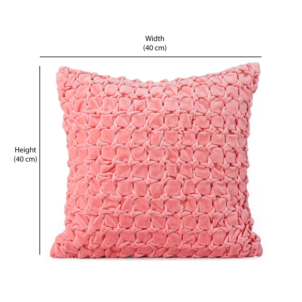 Square Knot Pattern Cotton Velvet 16" x 16" Filled Cushion (Pink)