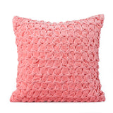 Square Knot Pattern Cotton Velvet 16" x 16" Filled Cushion (Pink)