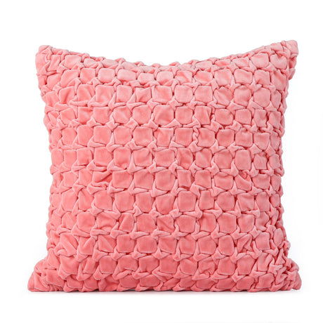 Square Knot Pattern Cotton Velvet 16" x 16" Filled Cushion (Pink)