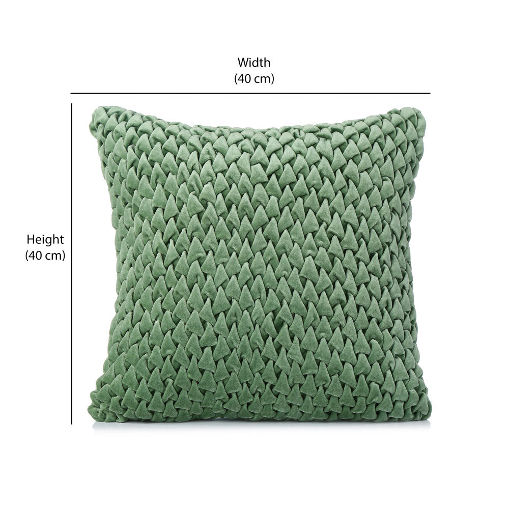 V Knot Pattern Cotton Velvet 16" x 16" Filled Cushion (Green)