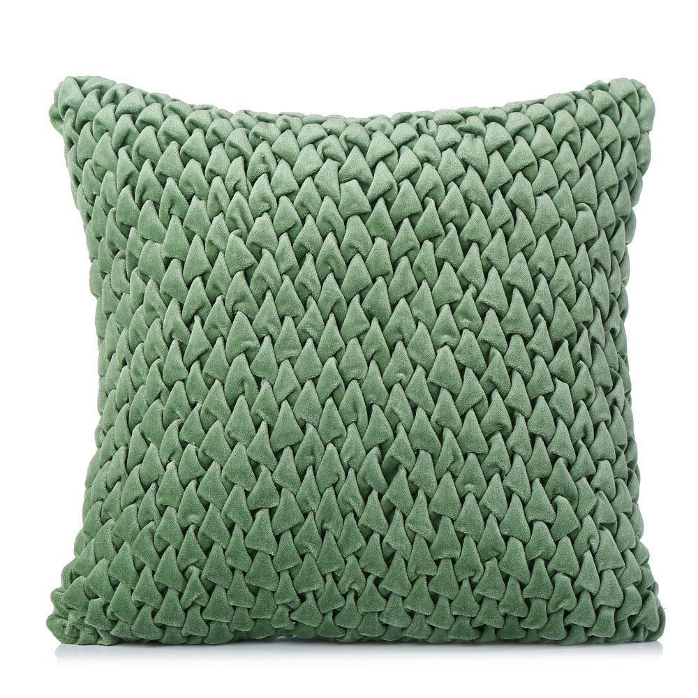 V Knot Pattern Cotton Velvet 16" x 16" Filled Cushion (Green)