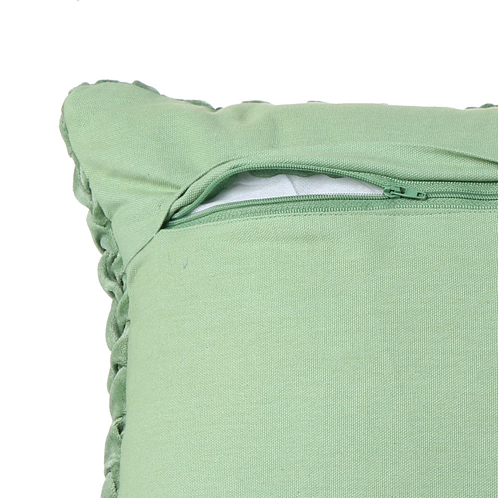 V Knot Pattern Cotton Velvet 16" x 16" Filled Cushion (Green)