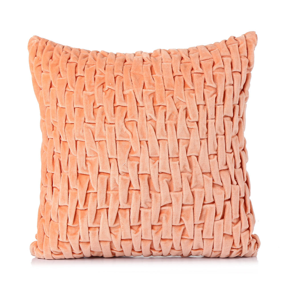 Rectangular Knot Pattern Cotton Velvet 16" x 16" Filled Cushion (Orange)