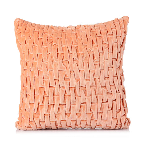 Rectangular Knot Pattern Cotton Velvet 16" x 16" Filled Cushion (Orange)