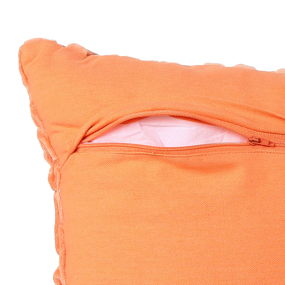 Rectangular Knot Pattern Cotton Velvet 16" x 16" Filled Cushion (Orange)