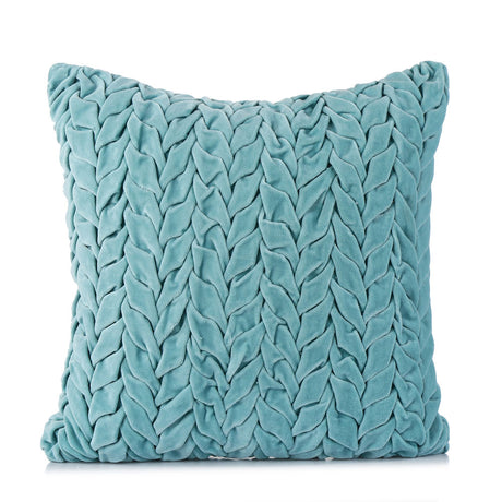 Chevron Knot Pattern Cotton Velvet 16" x 16" Filled Cushion (Blue)