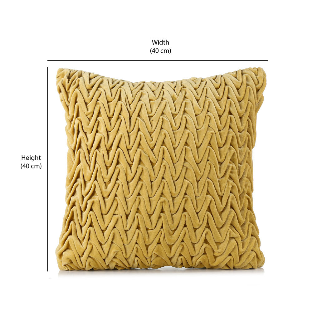 Zig Zag Knot Pattern Cotton Velvet 16" x 16" Filled Cushion (Yellow)