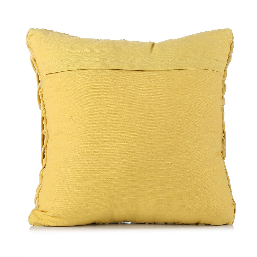 Zig Zag Knot Pattern Cotton Velvet 16" x 16" Filled Cushion (Yellow)