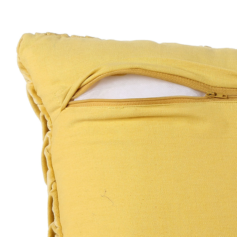 Zig Zag Knot Pattern Cotton Velvet 16" x 16" Filled Cushion (Yellow)