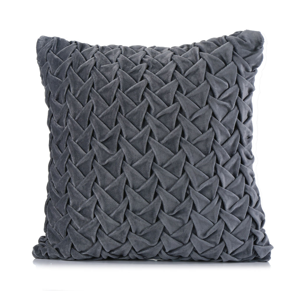 Criss Cross Knot Pattern Cotton Velvet 16" x 16" Filled Cushion (Grey)