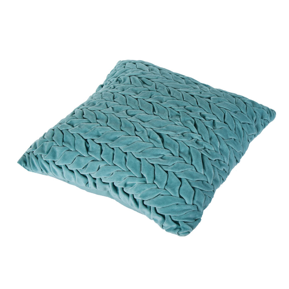 Chevron Knot Pattern Cotton Velvet 16" x 16" Filled Cushion (Blue)