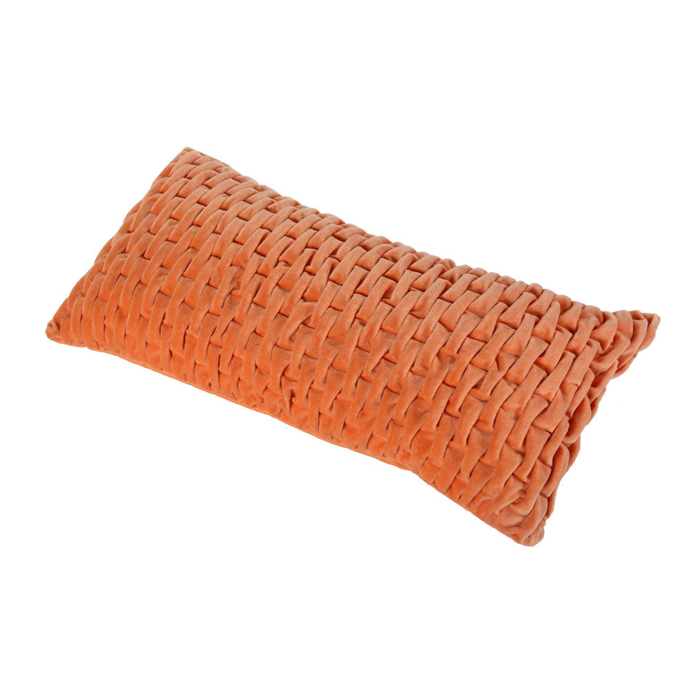 Rectangular Knot Pattern Cotton Velvet 24" x 12" Filled Cushion (Orange)