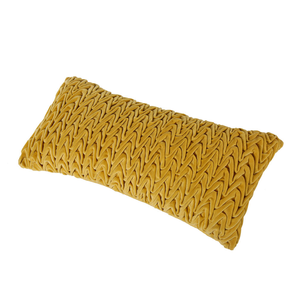 Zig Zag Knot Pattern Cotton Velvet 24" x 12" Filled Cushion (Yellow)