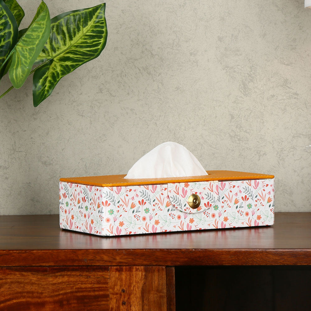 Floral Design Rectangular Tissue Box (Orange)