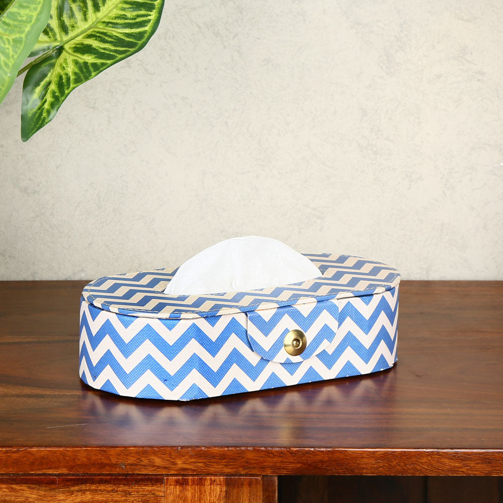 Chevron Design Oval Tissue Box (Blue)