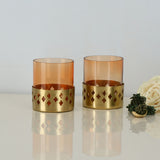 Decorative Mughal Jali Metal & Glass Votive Set of 2 (Peach & Gold)