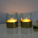 Decorative Metal & Glass Votive Set of 2 (Green & Gold)