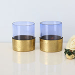 Decorative Metal & Glass Votive Set of 2 (Purple & Gold)