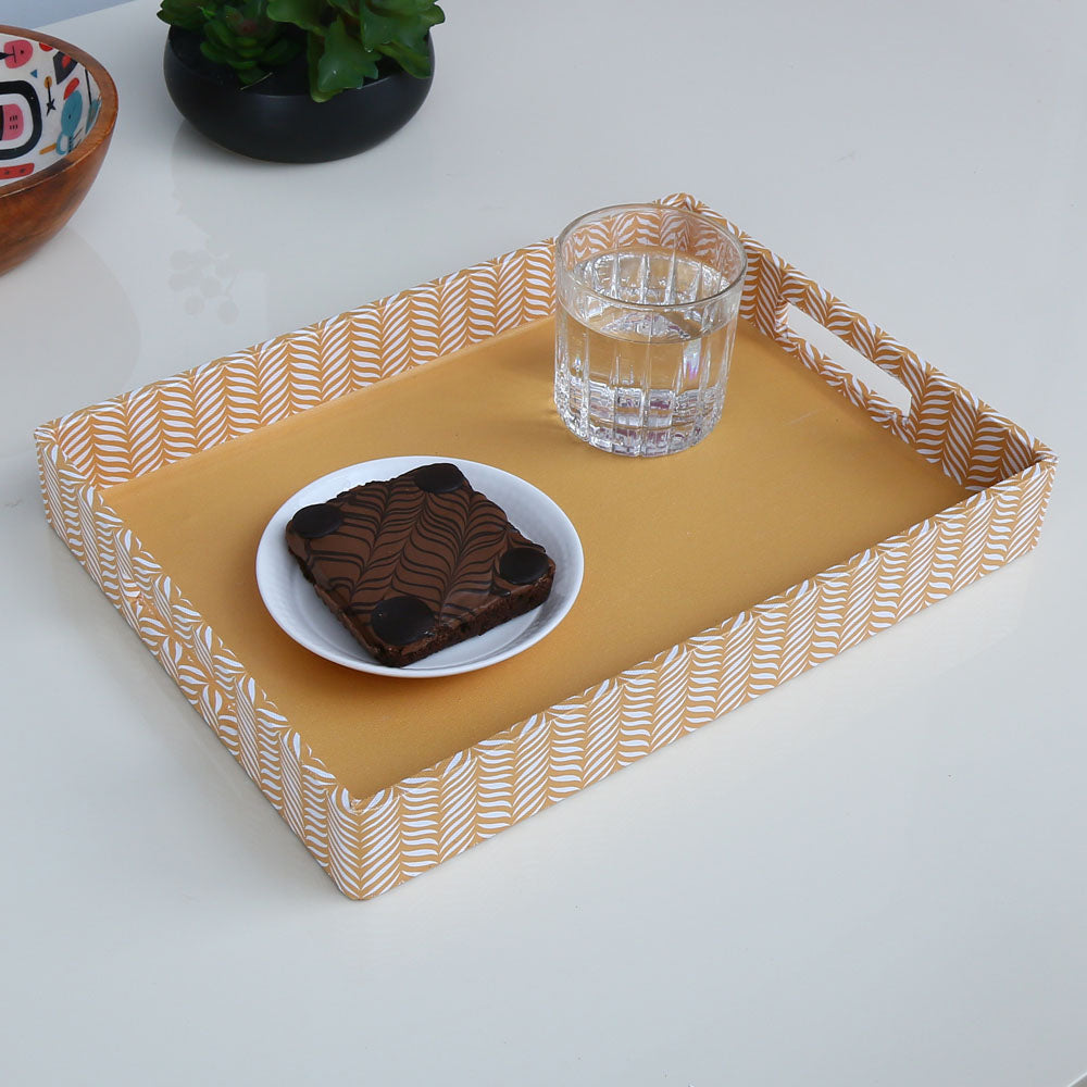 Leaf Design Canvas & MDF Serving Tray (Orange)