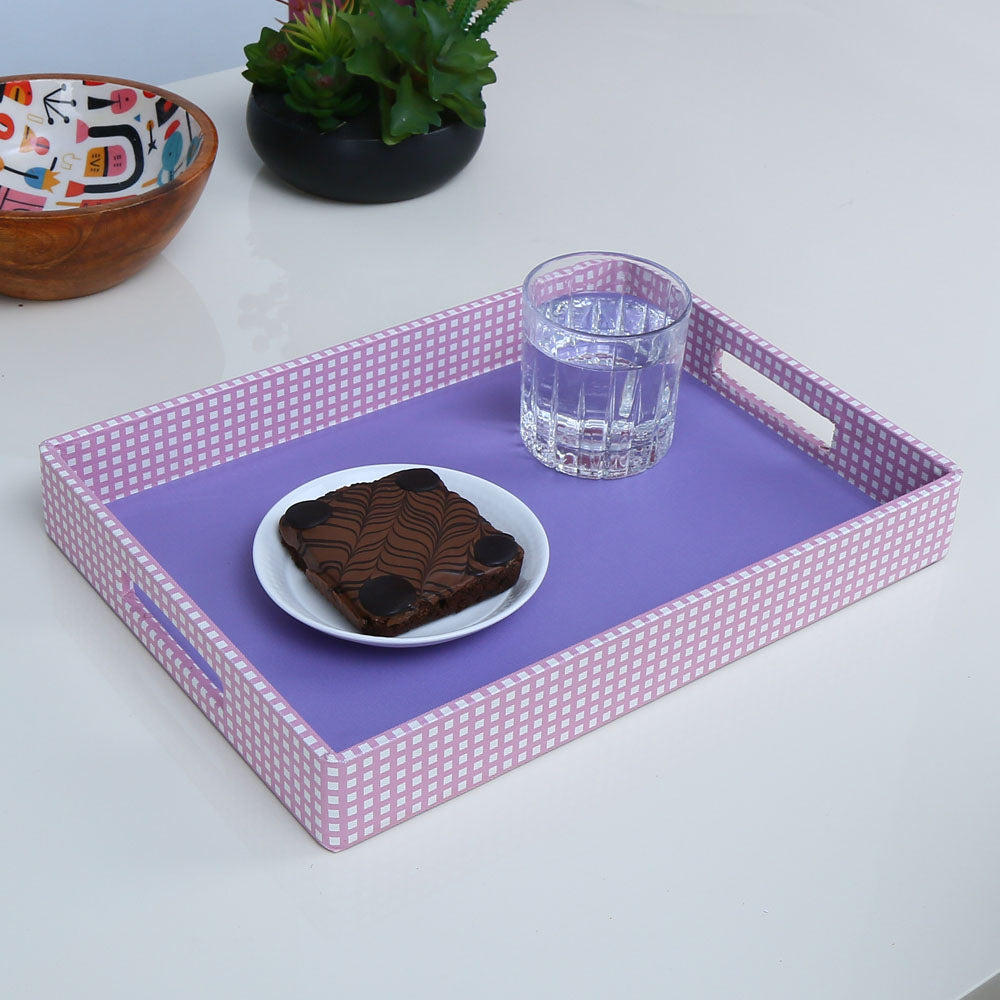 Checkered Canvas & MDF Serving Tray (Purple)