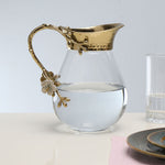 Floral Design Metal & Glass Serving Jug (Transparent & Gold)