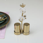 Decorative Floral Design Salt and Pepper Container Set (Gold)