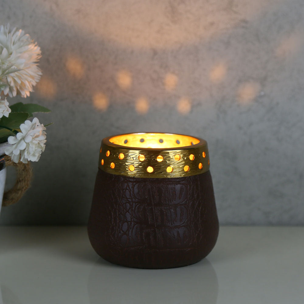 Decorative Votive Candle Holder (Brown & Gold)