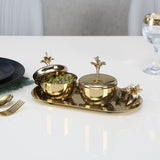 Lily Twigs Twin Bowl Condiment Set with Tray (Gold)