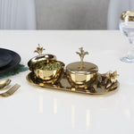 Lily Twigs Twin Bowl Condiment Set with Tray (Gold)