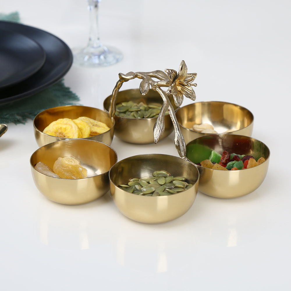 Nilkamal Lily Twigs 6 Bowl Condiments Set Gold