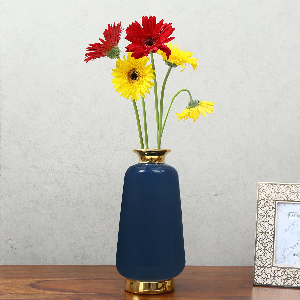 Decorative Ceramic Bottle Vase (Blue & Gold)