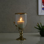 Decorative Hurricane Metal & Glass Candle Holder (Transparent & Gold)