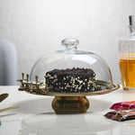 Floral Twigs Cake Serving Stand with Glass Lid (Transparent & Gold)