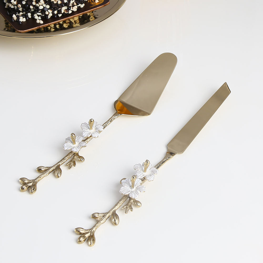 Floral Design Steel & Brass Cutlery Set (Gold)