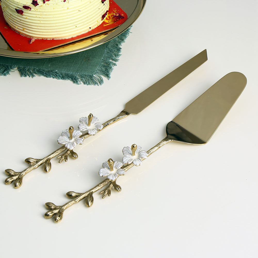 Floral Design Steel & Brass Cutlery Set (Gold)